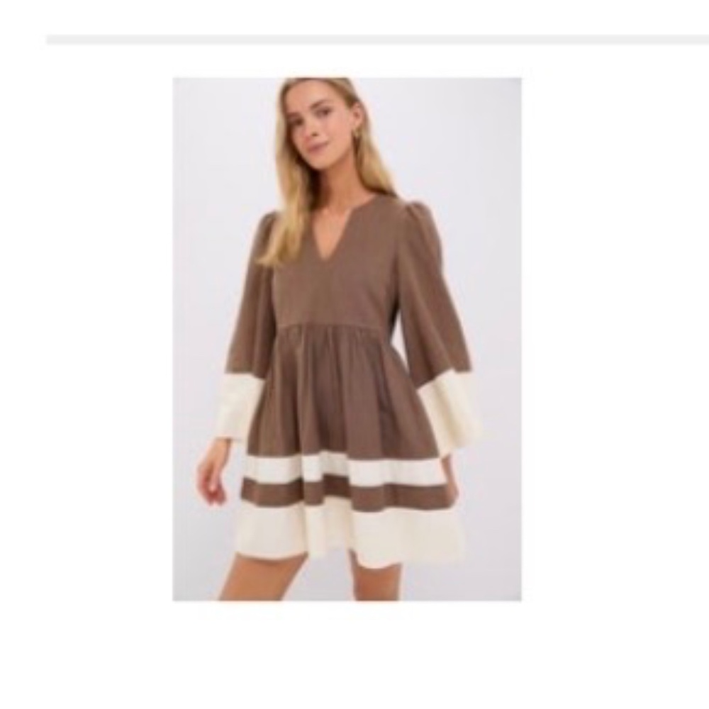 Tuckernuck Mocha and Cream Cotton Linen Izzie Dress